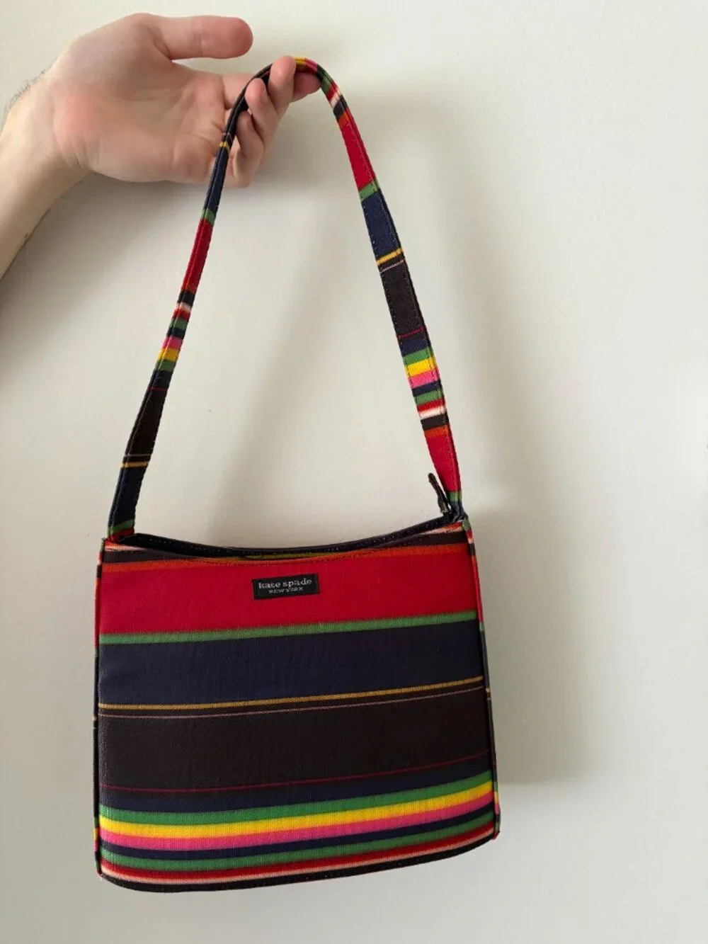 Kate Spade New York Vintage Multicolor Stripe Canvas Shoulder Purse Y2K